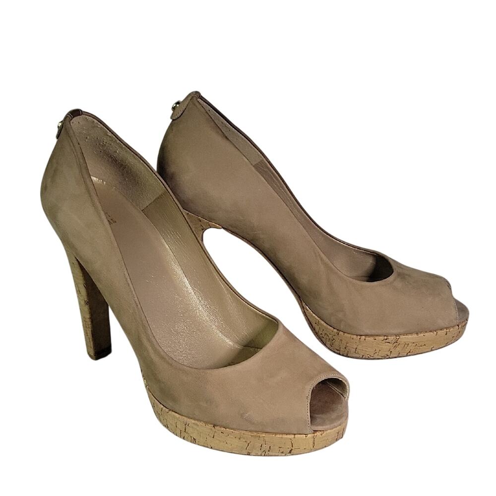 Stuart Weitzman Nulille Tan Platform Suede Peep Toe Heels Womens Size 11